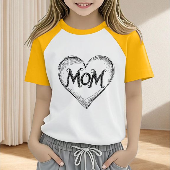 Frwgonr Girls Tops Mother's Day Shirts for Girls Kids T-Shirts Tees Summer Tops Size 2T-12, Yellow