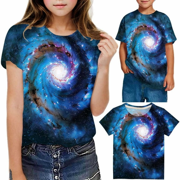 Frwgonr Girls Tops Soft Space Tees Kids Boys Casual Tshirts Clothes Summer Tops Blue, Size 3-14 Years