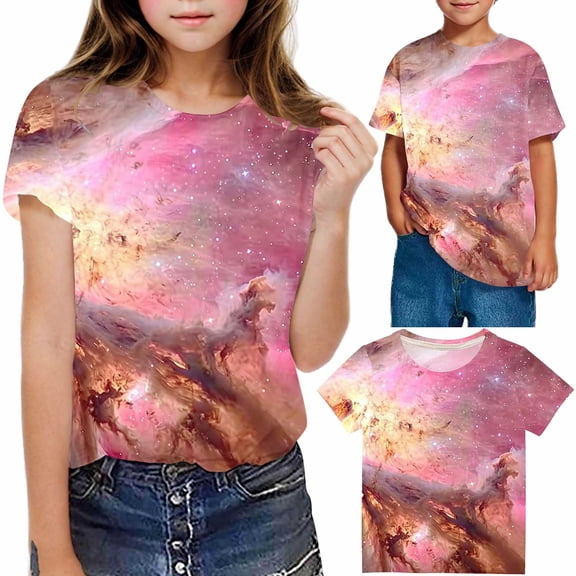 Frwgonr Girls' Tops, Tees & Blouses Soft Space Tees Kids Boys Casual Tshirts Clothes Summer Tops Pink, Size 3-14 Years