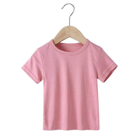 Frwgonr Girls Vacation Tees Kids Casual Crewneck Short Sleeve Loose Basic Tee Tops 6M-7, Pink