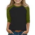 thumbnail image 1 of Frnrwgo Girls Workout Shirt Size 3T-14 Crewneck Raglan 3/4 Sleeve Shirts Clothes Cute Pullovers Tops Green, 1 of 6