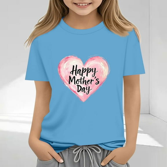 Frwgonr Girls Youth T-shirts Mother's Day Shirts for Girls Kids T-Shirts Tees Summer Tops 2-13 Years, Blue