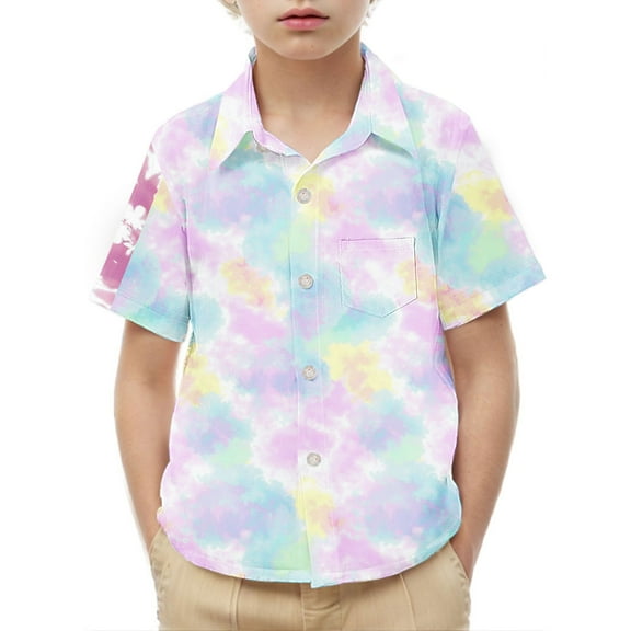Frwgonr Graphic Boys T-shirts Short Sleeve Dress Shirts Kids Summer School Uniform Button Down Shirt Multicolor, Size 2-15 Years