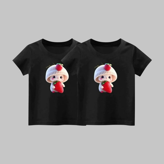 Frnrwgo Graphic Tees for Boys Girls Black 2-Pack Cute Graphic Tee Tops Kids Summer Outfit Clothes 1-14 Years