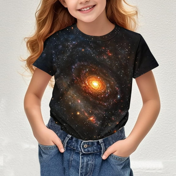 Frwgonr Graphic Tees for Boys Girls Black Kids Summer Casual Daily Shirt Fashionable Graphic Tops Tee 3-12 Years