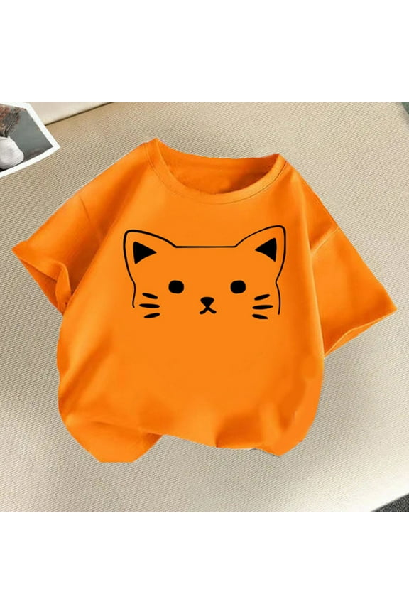 Graphic Tees for Boys Girls Orange Kids Summer Casual Daily Shirt Fashionable Graphic Tops Tee 2T-14