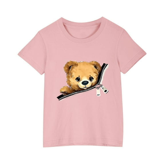 Frwgonr Graphic Tees for Boys Girls Pink Kids Tshirt for Summer Cute Graphic Tees Outfits Tops 3-10 Years