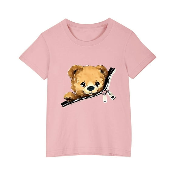 Frwgonr Graphic Tees for Toddler Boys Girls Pink Kids Tshirt for Summer Cute Graphic Tees Outfits Tops 3-10 Years