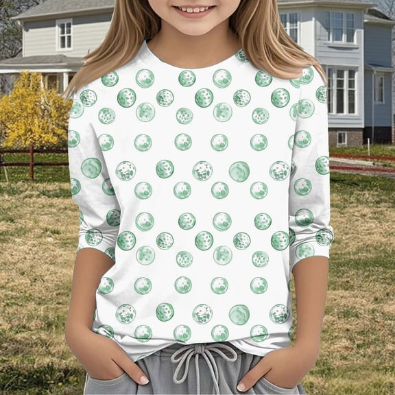 Frwgonr Kids 3/4 Sleeve Tops Green Casual Basic Top Pullover Printed Graphic Tee Tops Size 3T-12