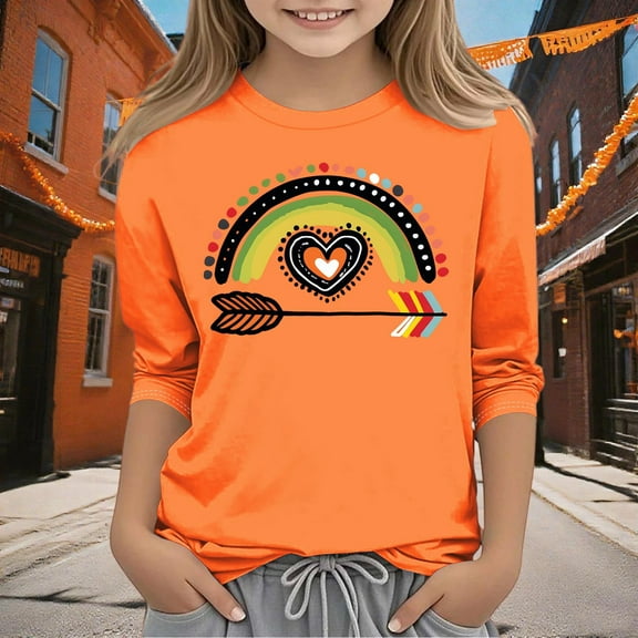 Frwgonr Kids 3/4 Sleeve Tshirts Orange Kids Boys Summer Fall Crewneck T-Shirts Fashion Tops Tees Size 3T-12