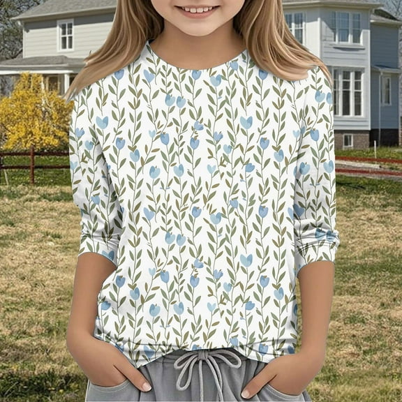 Frwgonr Kids Shirts Light Blue Kids Fashion Crewneck Tops Cute Fall Outfits Size 3T-12