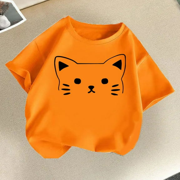 Frwgonr Kids Short Sleeve T-Shirts Boys Girls Orange Kids Summer Casual Daily Shirt Fashionable Graphic Tops Tee 2T-14
