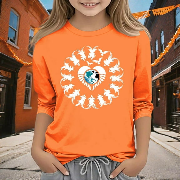 Frwgonr Kids T-Shirts Boys Orange Kids Boys Summer Fall Crewneck T-Shirts Fashion Tops Tees Size 3T-12