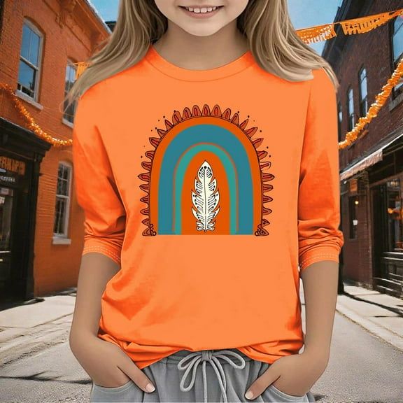 Frwgonr Kids T-Shirts Girls Orange Kids Boys Summer Fall Crewneck T-Shirts Fashion Tops Tees Size 3T-12