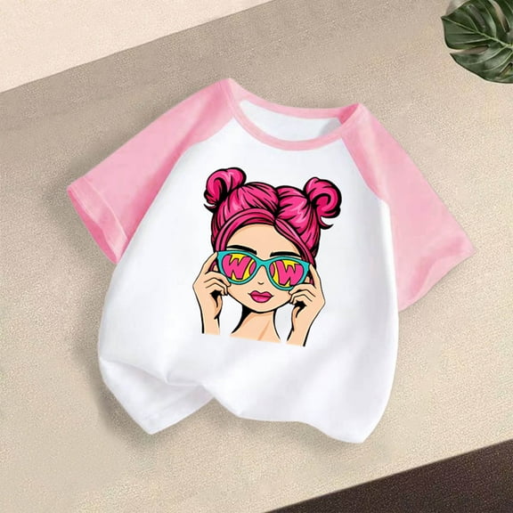Frwgonr Kids T Shirts for Boys Girls Pink Cute Graphic Tee Tops Kids Summer Outfit Clothes 3T-12