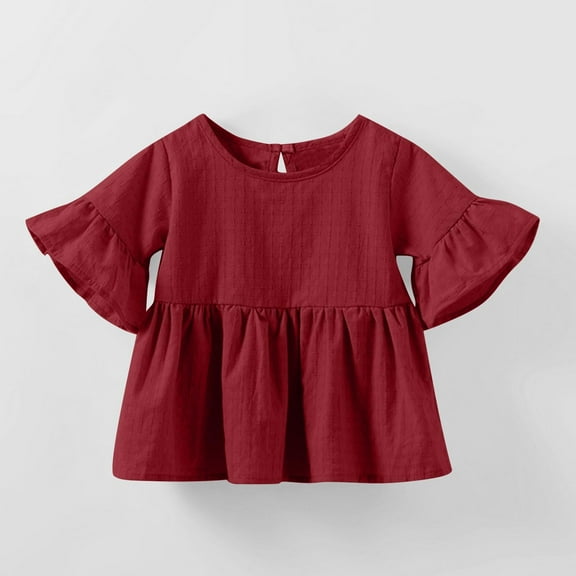 Frwgonr Kids T-shirts Ruffle Short Sleeve Summer Pleated Crewneck Casual Tops Tees Blouses 0-4 Years, Red