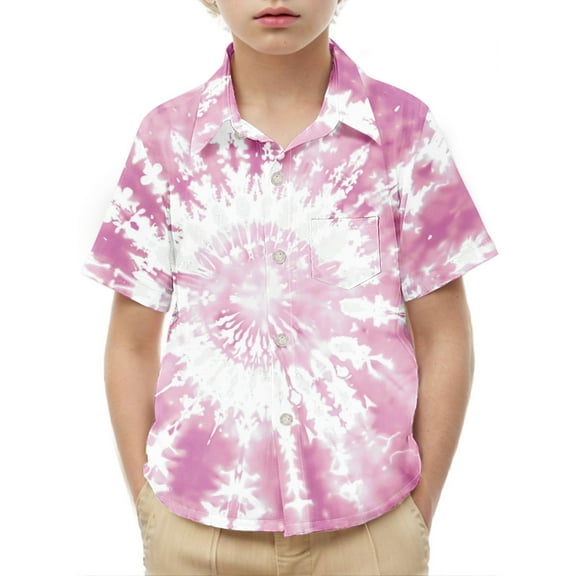 Frwgonr Lightweight Boys Tees Short Sleeve Dress Shirts Kids Summer School Uniform Button Down Shirt Pink, Size 2-15 Years