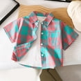 thumbnail image 1 of Frwgonr Little Boys T-shirts Casual Button Down Shirts Stretch Dress Shirs Short Sleeve Plaid Summer Shirts for Boy 1-11 Years, Pink, 1 of 3