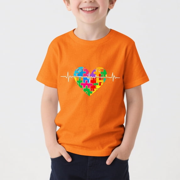 Frnrwgo Little Boys T-shirts Short Sleeve Tee Tops Casual Graphic Clothes Crew Neck Shirts 3-16 Years, Orange