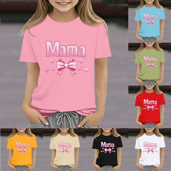 Frwgonr Little Girl Tops Mama's Boy Tee Shirt Top Summer Short Sleeve Clothes for Mother's Day Pink, Size 2-14 Years