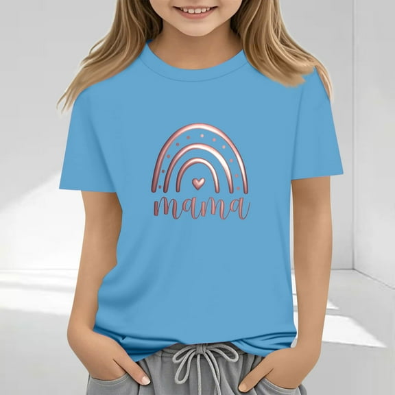 Frwgonr Little Girls T-shirts Mother's Day Shirts for Girls Kids T-Shirts Tees Summer Tops 2T-13, Blue
