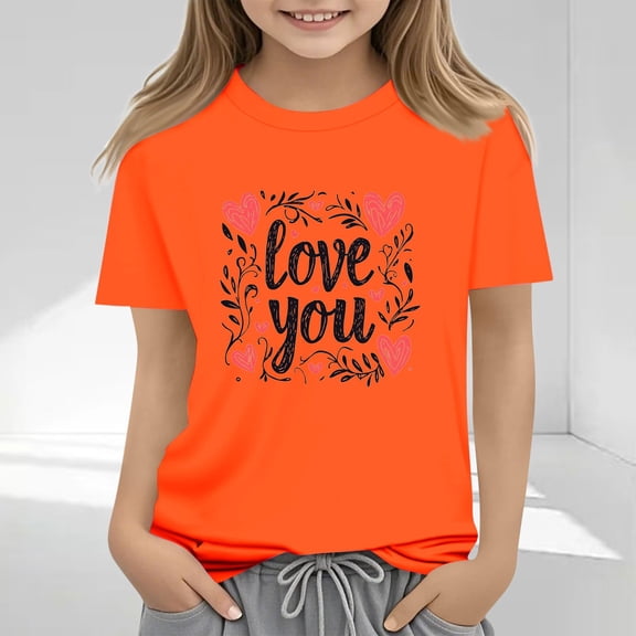 Frwgonr Little Girls T-shirts Mother's Day Shirts for Girls Kids T-Shirts Tees Summer Tops 2T-13, Orange