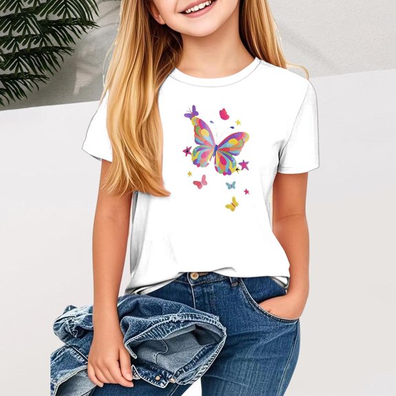 Frnrwgo Little Girls T-shirts Short Sleeve Shirts for Girls Kids T-Shirts Tees Summer Tops 1-13 Years, White