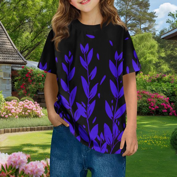Frwgonr Little Girls T-shirts Short Sleeve T Shirts Kids Summer Tops Crewneck Basic Graphic Tees 3T-14, Purple