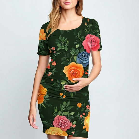 Frwgonr Maternity Beach Dresses Multicolor Short Sleeve Bodycon Summer Dress S-XL