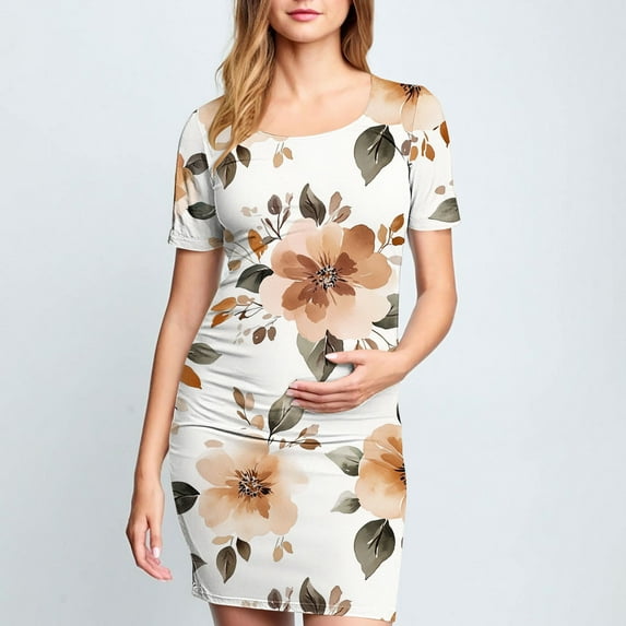 Frwgonr Maternity Bodycon Dress Multicolor Maternity Short Sleeve Dress Mama Baby Shower Pregnancy Dress S-XL