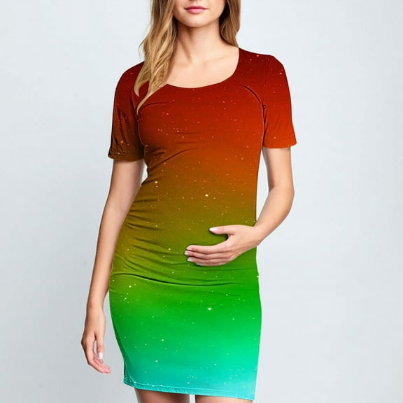 Frwgonr Maternity Bodycon Dress Multicolor Short Sleeve Maternity Dress Ruched Pregnancy Clothes S-XL