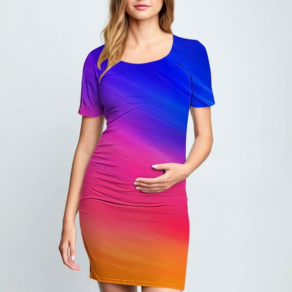 Frwgonr Maternity Dresses Multicolor Bodycon Ruched Side Dress Casual Short Sleeve Dress for Daily Wearing Or Baby Shower S-XL
