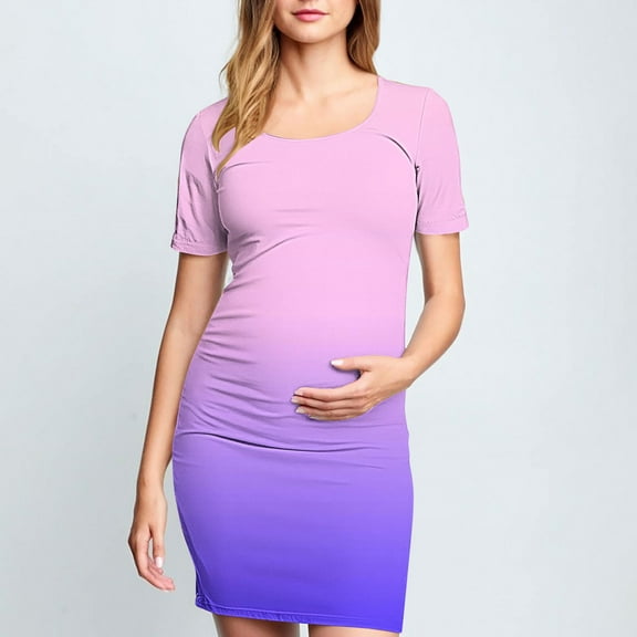 Frwgonr Maternity PhotoDress Multicolor Summer Short Sleeve Maternity Dress Ruched Side Bodycon Causal Baby Shower Dresses S-XL