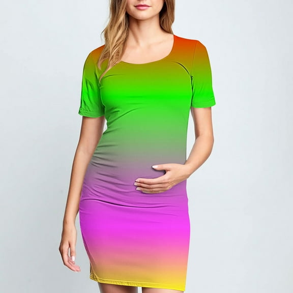 Frwgonr Maternity Sundress Multicolor Maternity Short Sleeve Dress Mama Baby Shower Pregnancy Dress S-XL