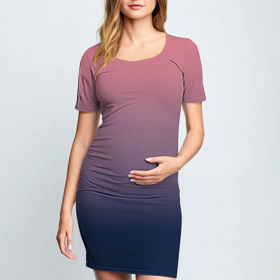 Frwgonr Maternity Wedding Guest Dresses Pink Short Sleeve Maternity Dress Ruched Pregnancy Clothes S-XL