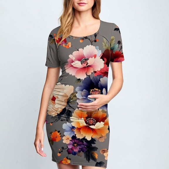 Frwgonr Maternity Work Dresses Multicolor Maternity Short Sleeve Dress Mama Baby Shower Pregnancy Dress S-XL