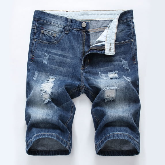 Frnrwgo Men's Denim Shorts Distressed Ripped Stretch Elastic Waist Relaxed Fit Summer Beach Lightweight Casual Jeans