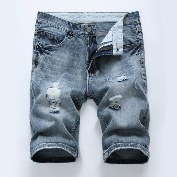 Frnrwgo Men's Denim Shorts Distressed Ripped Stretch Elastic Waist Relaxed Fit Summer Beach Lightweight Casual Jeans
