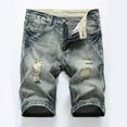 thumbnail image 1 of Frnrwgo Men's Denim Shorts Distressed Ripped Stretch Elastic Waist Relaxed Fit Summer Beach Lightweight Casual Jeans, 1 of 5