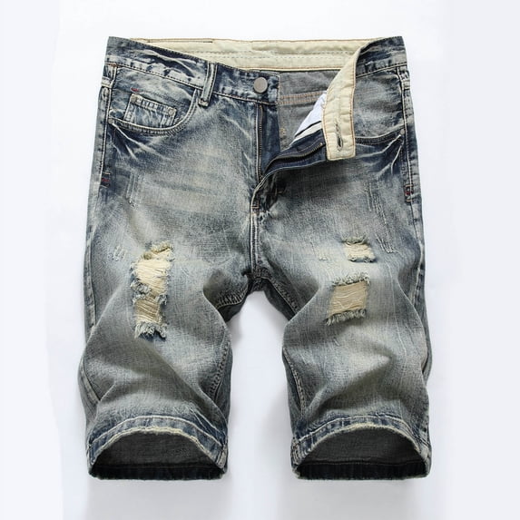 Frnrwgo Men's Denim Shorts Distressed Ripped Stretch Elastic Waist Relaxed Fit Summer Beach Lightweight Casual Jeans