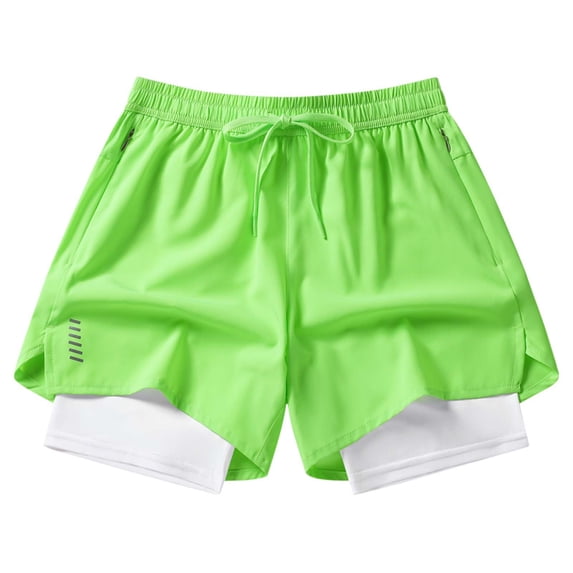 Frnrwgo Men's Ice Silk Running Shorts 2-in-1 Split Hem Training Gym Active Summer Shorts