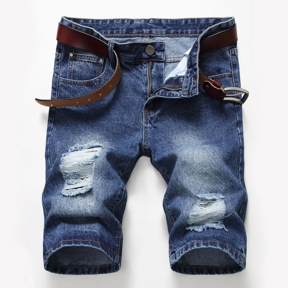 Frwgonr Mens Denim Shorts Stretch Casual Distressed Ripped Hole Summer Beach Fashion Jeans