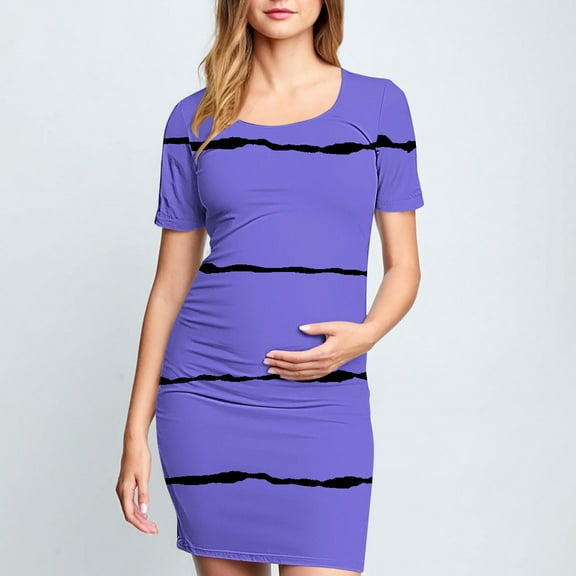 Frwgonr Maternity Dress Dark Blue Summer Short Sleeve Sundress Clothes Pregnancy Dresses S-XL