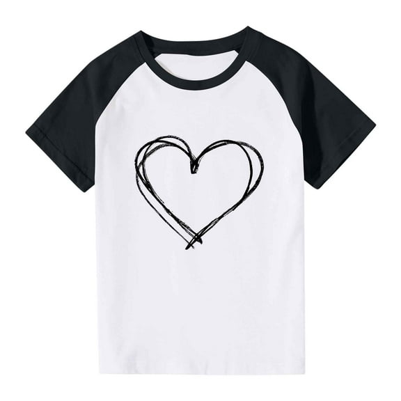 Frwgonr School Uniform Shirts for Boys Girls Black Cute Heart Grpahic Raglan Short Sleeve Tee Tops 3T-14