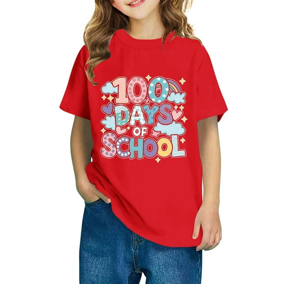Frwgonr School Uniform Shirts for Boys Girls Red Kids 100th Day of School T-Shirt Celebration Top 3-14 Years