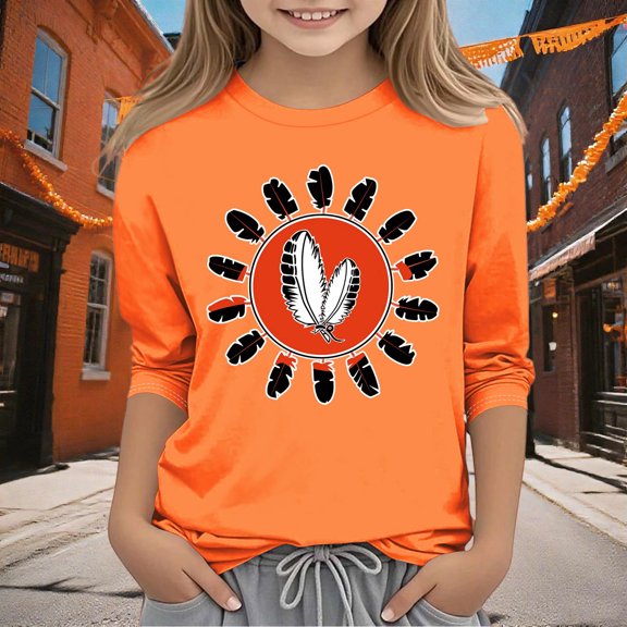 Frwgonr School Uniform Shirts for Girls Orange Kids Boys Summer Fall Crewneck T-Shirts Fashion Tops Tees Size 3T-12