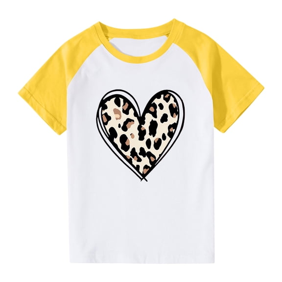 Frwgonr Shirt for Toddler Boys Girls Yellow Cute Heart Grpahic Raglan Short Sleeve Tee Tops 3T-14