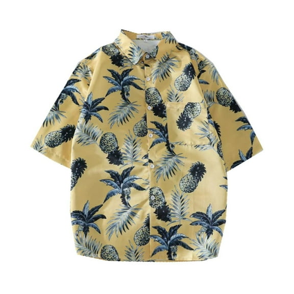 Frwgonr Shirt for Toddler Boys Girls Yellow Hawaii Shirt Cool Summer Casual Blouse Short Sleeve Button Down Tops 5T-14