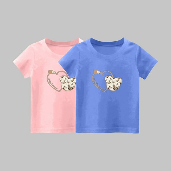 Frwgonr Shirts for Toddler Boys Girls Pink 2-Pack Cute Graphic Tee Tops Kids Summer School Outfit Clothes 1T-14