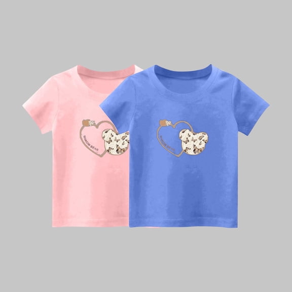 Frwgonr Shirts for Toddler Boys Girls Pink 2-Pack Cute Graphic Tee Tops Kids Summer School Outfit Clothes 1T-14